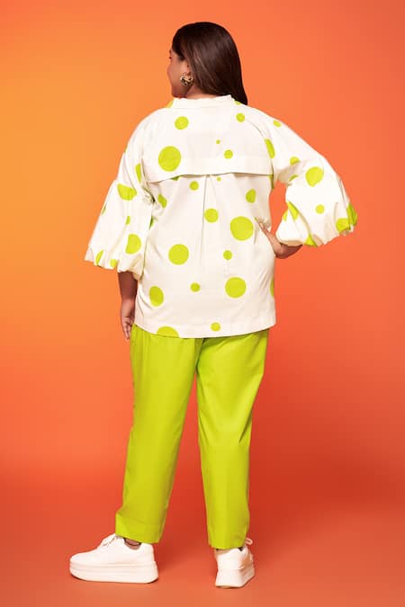Shop_Neetiandmudita_Ivory Cotton Print Polka Collared Neck Shirt With Pant _at_Aza_Fashions