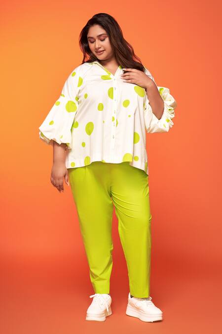 Buy_Neetiandmudita_Ivory Cotton Print Polka Collared Neck Shirt With Pant _Online_at_Aza_Fashions