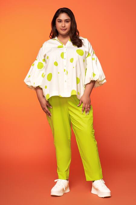 Shop_Neetiandmudita_Ivory Cotton Print Polka Collared Neck Shirt With Pant _Online_at_Aza_Fashions
