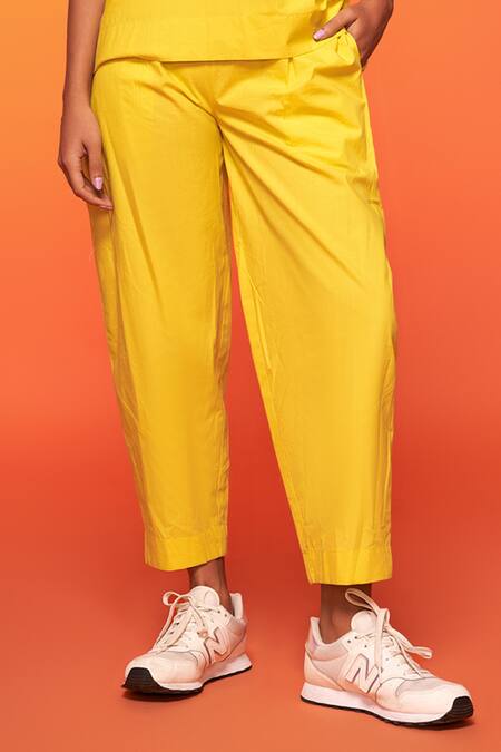 Neetiandmudita_Yellow Cotton Placement Embroidery Floral Collared Pocket Flap Shirt With Pant _Online_at_Aza_Fashions
