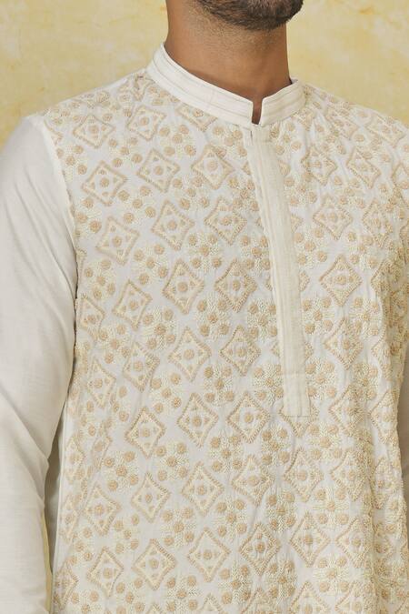 Buy Priyanka Haralalka Off White Silk, Kota Doria Embroidery Kantha Stitch Thread Kurta Set Online at Aza Fashions Buy_Priyanka Haralalka_Off White Silk, Kota Doria Embroidery Kantha Stitch Thread Kurta Set _Online_at_Aza_Fashions