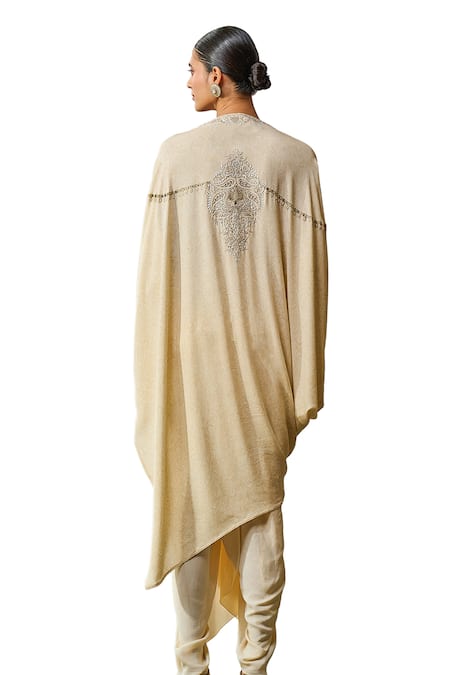 Buy_Tarun Tahiliani_Off White Silk, Georgette Pearls, Hand Embroidered Kimono Tunic With Dhoti 