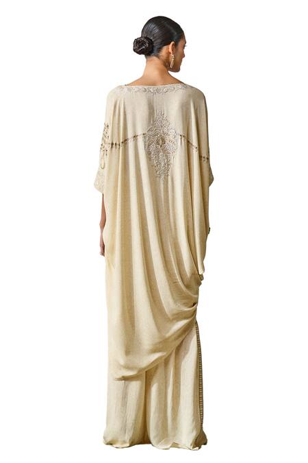 Shop_Tarun Tahiliani_Off White Silk, Georgette Pearls, Hand Embroidered Kimono Tunic With Trouser _Online_at_Aza_Fashions