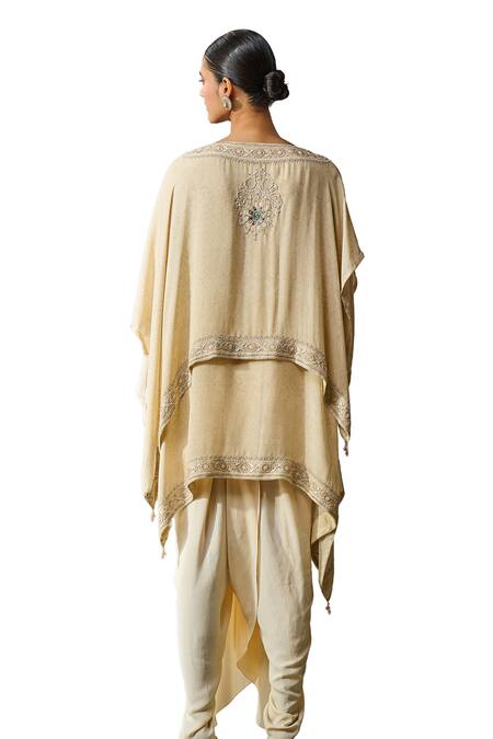 Buy_Tarun Tahiliani_Off White Silk, Georgette Pearls, Hand Embroidered Layered Top With Dhoti Pant 