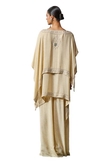 Tarun Tahiliani_Off White Top Silk Georgette Hand Embroidery Chikankari Layered With Trouser _at_Aza_Fashions