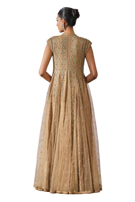 Shop_Tarun Tahiliani_Multi Color Muslin, Brocade Mirrors, Sequins, Embroidery Jacket And Trouser Set _Online_at_Aza_Fashions