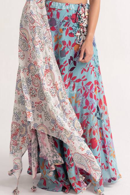 Buy Vishala Shree Blue Crepe, Silk Sequins, Embroidery Scoop Geranium Floral Print Lehenga Set Online at Aza Fashions Buy_Vishala Shree_Blue Crepe, Silk Sequins, Embroidery Scoop Geranium Floral Print Lehenga Set_Online_at_Aza_Fashions