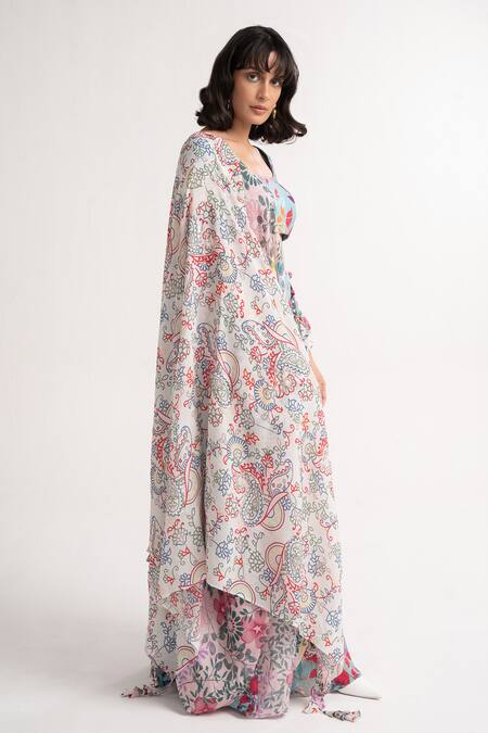 Vishala Shree Blue Crepe, Silk Sequins, Embroidery Scoop Geranium Floral Print Lehenga Set at Aza Fashions Vishala Shree_Blue Crepe, Silk Sequins, Embroidery Scoop Geranium Floral Print Lehenga Set_at_Aza_Fashions