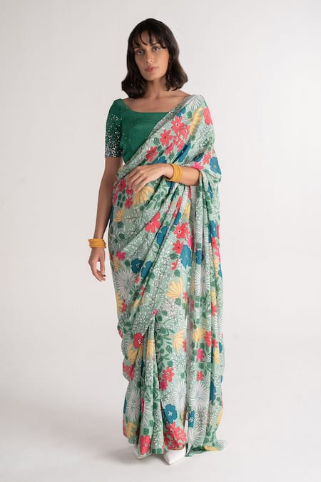 Vishala Shree Angelica Floral Print Saree With Blouse 