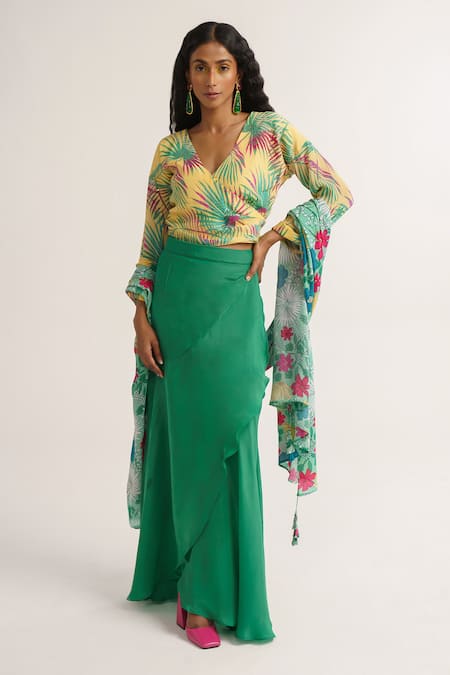 Vishala Shree Allamanda Tropical Print Top Skirt Set 