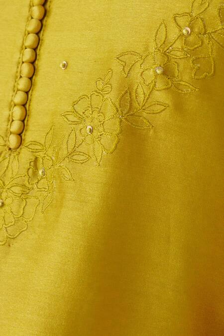 Mushio Yellow Chanderi Silk Embroidery Round Neck Sarang Kurta at Aza Fashions Mushio_Yellow Chanderi Silk Embroidery Round Neck Sarang Kurta _at_Aza_Fashions