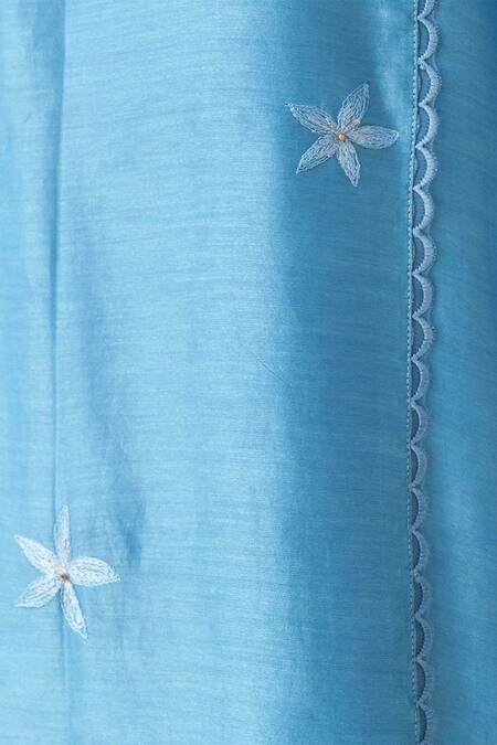 Mushio Blue Chanderi Silk Embroidery Round Neck Ujwala Kurta at Aza Fashions Mushio_Blue Chanderi Silk Embroidery Round Neck Ujwala Kurta _at_Aza_Fashions