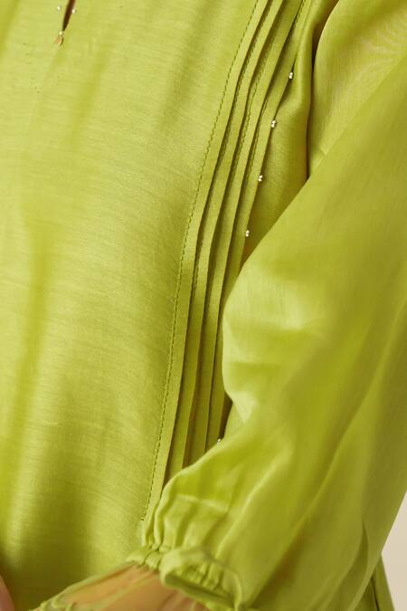 Buy Mushio Green Chanderi Silk Tassels Round Neck Paavni Dress Buy_Mushio_Green Chanderi Silk Tassels Round Neck Paavni Dress