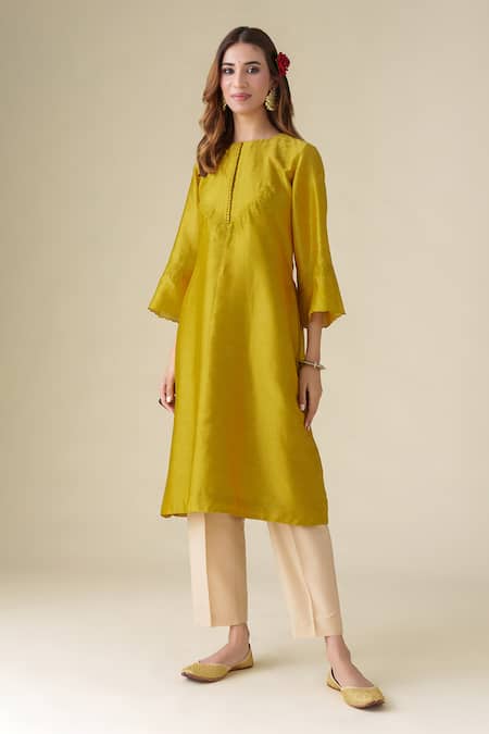 Mushio Yellow Chanderi, Organza, Cotton, Silk Embroidery, Beads Sarang Kurta Pant Set Online at Aza Fashions Mushio_Yellow Chanderi, Organza, Cotton, Silk Embroidery, Beads Sarang Kurta Pant Set _Online_at_Aza_Fashions