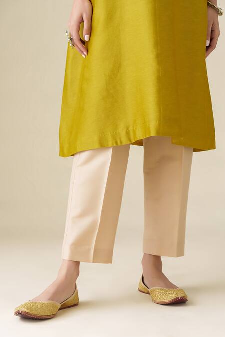 Buy Mushio Yellow Chanderi, Organza, Cotton, Silk Embroidery, Beads Sarang Kurta Pant Set Buy_Mushio_Yellow Chanderi, Organza, Cotton, Silk Embroidery, Beads Sarang Kurta Pant Set