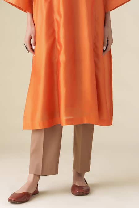 Mushio Orange Chanderi, Cotton, Silk, Organza Sandhya Kurta Pant Set at Aza Fashions Mushio_Orange Chanderi, Cotton, Silk, Organza Sandhya Kurta Pant Set _at_Aza_Fashions