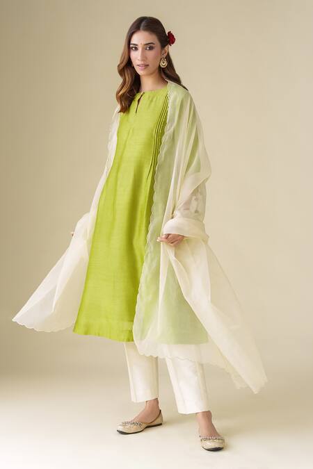 Mushio Green Chanderi, Cotton, Silk, Organza Lace, Tassels Round Paavni Kurta Pant Set Online at Aza Fashions Mushio_Green Chanderi, Cotton, Silk, Organza Lace, Tassels Round Paavni Kurta Pant Set _Online_at_Aza_Fashions