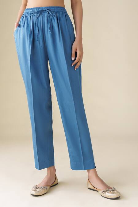 Mushio Blue Chanderi, Cotton, Silk Sequins, Zari V-neck Vaayu Kurta With Pant at Aza Fashions Mushio_Blue Chanderi, Cotton, Silk Sequins, Zari V-neck Vaayu Kurta With Pant _at_Aza_Fashions