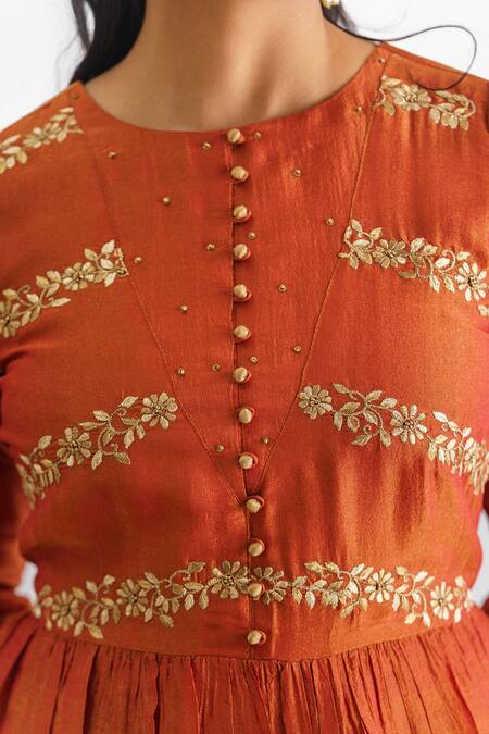 Shop Mushio Orange Resham Floral Threadwork Anarkali Online at Aza Fashions Shop_Mushio_Orange Resham Floral Threadwork Anarkali _Online_at_Aza_Fashions