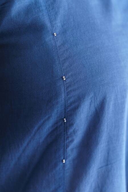 Mushio Blue Chanderi Silk Beads Round Neck Lavanya Straight Kurta at Aza Fashions Mushio_Blue Chanderi Silk Beads Round Neck Lavanya Straight Kurta _at_Aza_Fashions