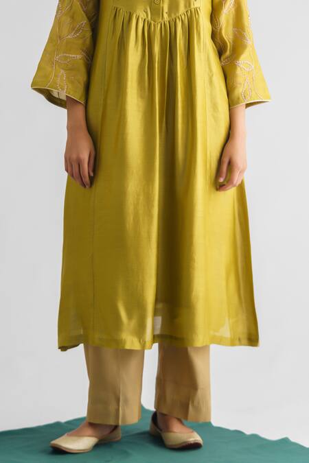 Buy Mushio Green Tissue, Cotton, Silk, Malini Floral Threadwork Sleeve Kurta Pant Set Online at Aza Fashions Buy_Mushio_Green Tissue, Cotton, Silk, Malini Floral Threadwork Sleeve Kurta Pant Set _Online_at_Aza_Fashions