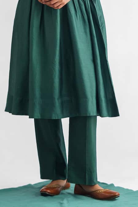 Buy Mushio Green Chanderi Silk, Organza, Cotton, Mishika Pleated Bodice Anarkali Pant Set Online at Aza Fashions Buy_Mushio_Green Chanderi Silk, Organza, Cotton, Mishika Pleated Bodice Anarkali Pant Set _Online_at_Aza_Fashions