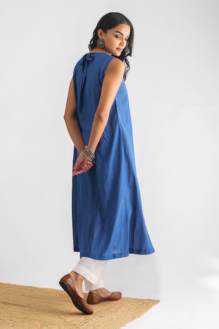 Shop Mushio Blue Chanderi , Cotton Satin, Cotton, Lavanya Straight Kurta With Pant at Aza Fashions Shop_Mushio_Blue Chanderi , Cotton Satin, Cotton, Lavanya Straight Kurta With Pant _at_Aza_Fashions