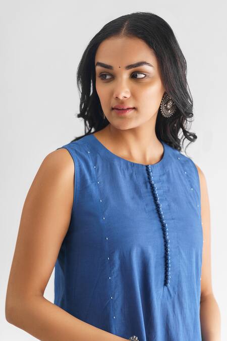 Mushio Blue Chanderi , Cotton Satin, Cotton, Lavanya Straight Kurta With Pant at Aza Fashions Mushio_Blue Chanderi , Cotton Satin, Cotton, Lavanya Straight Kurta With Pant _at_Aza_Fashions