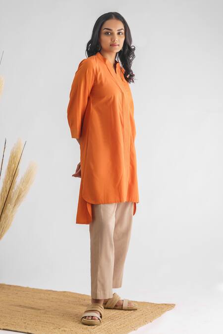 Buy Mushio Orange Chanderi , Cotton, Embroidery Amvi Shirt Kurta And Pant Set Online at Aza Fashions Buy_Mushio_Orange Chanderi , Cotton, Embroidery Amvi Shirt Kurta And Pant Set _Online_at_Aza_Fashions
