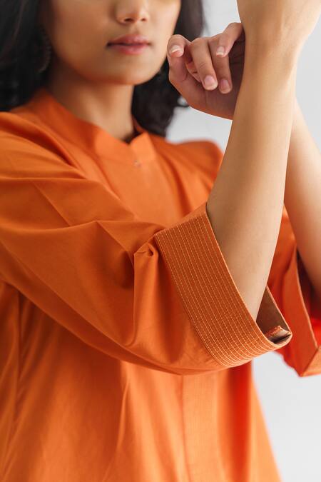 Buy Mushio Orange Chanderi , Cotton, Embroidery Amvi Shirt Kurta And Pant Set Buy_Mushio_Orange Chanderi , Cotton, Embroidery Amvi Shirt Kurta And Pant Set