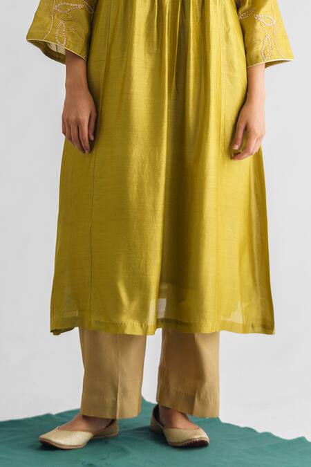 Buy Mushio Green Tissue, Cotton Satin, Cotton, Silk Malini Embellished Kurta And Pant Set Online at Aza Fashions Buy_Mushio_Green Tissue, Cotton Satin, Cotton, Silk Malini Embellished Kurta And Pant Set _Online_at_Aza_Fashions