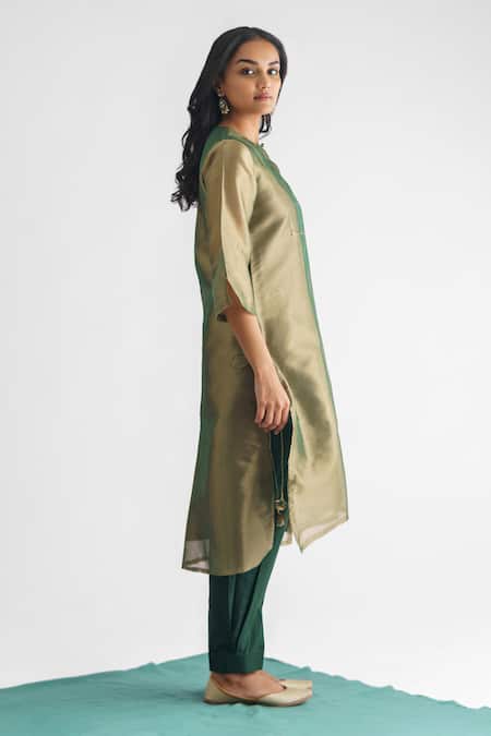 Buy Mushio Green Tissue, Cotton Satin, Cotton, Silk Abhilasha Work Kurta And Pant Set Online at Aza Fashions Buy_Mushio_Green Tissue, Cotton Satin, Cotton, Silk Abhilasha Work Kurta And Pant Set _Online_at_Aza_Fashions
