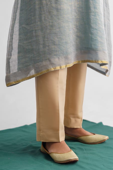 Mushio Blue Georgette, Cotton, Silk Zari Aasmani Stripe Woven A-line Kurta And Pant Set at Aza Fashions Mushio_Blue Georgette, Cotton, Silk Zari Aasmani Stripe Woven A-line Kurta And Pant Set _at_Aza_Fashions