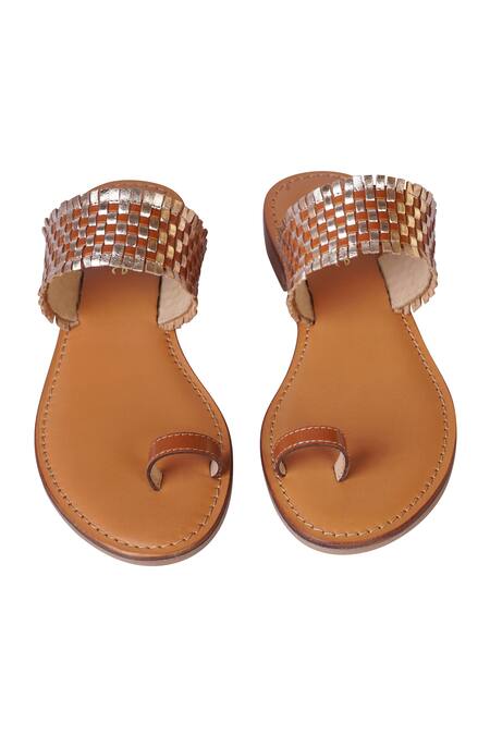 Nine By Janine Leather Lace Strap Sandals 