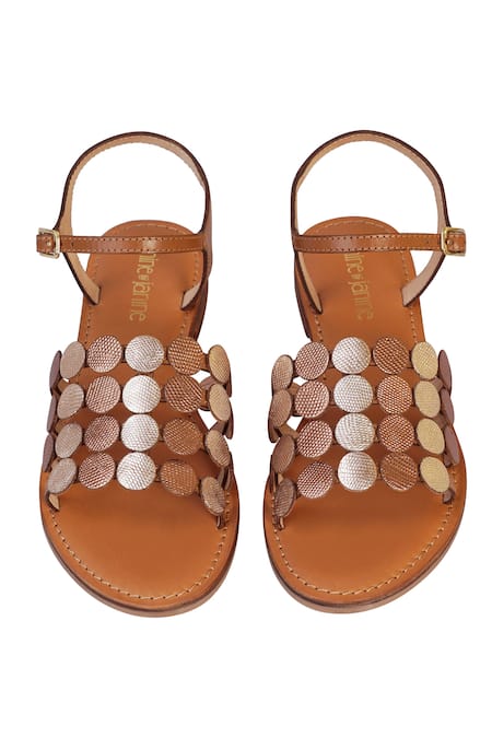 Nine By Janine Camel Lace Strap Sandals 