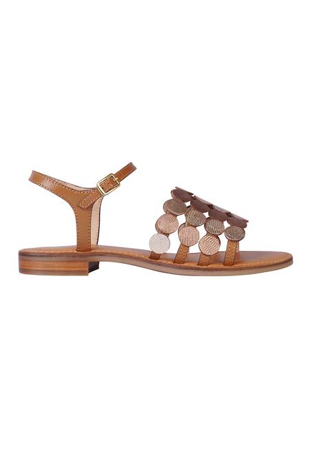 Buy_Nine By Janine_Brown Lace Strap Camel Sandals _Online_at_Aza_Fashions