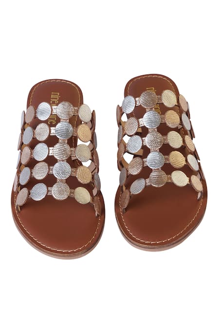 Nine By Janine Gold Lace Strap Sandals 