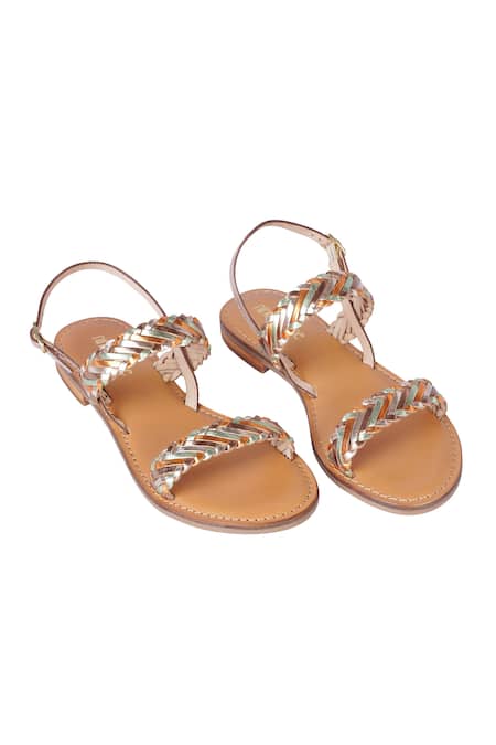 Nine By Janine Green Lace Strap Junnie Metallic Sandals Online at Aza Fashions Nine By Janine_Green Lace Strap Junnie Metallic Sandals _Online_at_Aza_Fashions