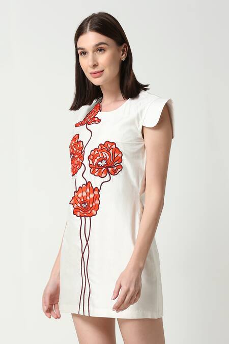 Buy Neha Gursahani Ivory Cotton Silk Embroidered Floral Round Short Dress Online at Aza Fashions Buy_Neha Gursahani_Ivory Cotton Silk Embroidered Floral Round Short Dress _Online_at_Aza_Fashions