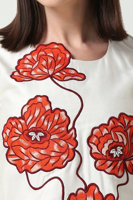 Neha Gursahani Ivory Cotton Silk Embroidered Floral Round Short Dress at Aza Fashions Neha Gursahani_Ivory Cotton Silk Embroidered Floral Round Short Dress _at_Aza_Fashions