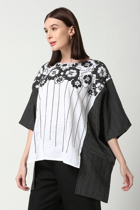 Buy Neha Gursahani Black Cotton Linen Embroidered Patchwork Round Floral Kaftan Online at Aza Fashions Buy_Neha Gursahani_Black Cotton Linen Embroidered Patchwork Round Floral Kaftan _Online_at_Aza_Fashions
