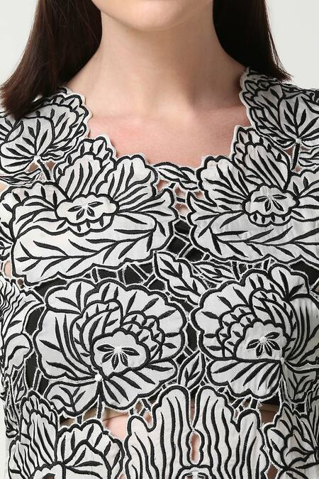 Neha Gursahani Black Viscose, Organza Embroidery Rosette Cutwork Dress at Aza Fashions Neha Gursahani_Black Viscose, Organza Embroidery Rosette Cutwork Dress _at_Aza_Fashions