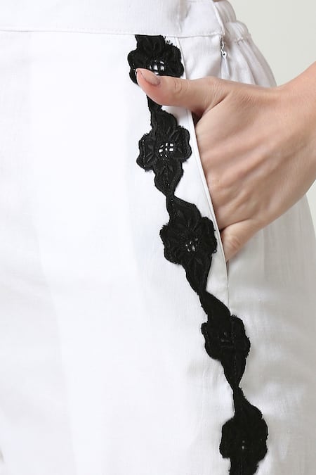 Shop Neha Gursahani Black Cotton, Linen Cut Work Collared Embroidered Tunic And Pant Set Shop_Neha Gursahani_Black Cotton, Linen Cut Work Collared Embroidered Tunic And Pant Set