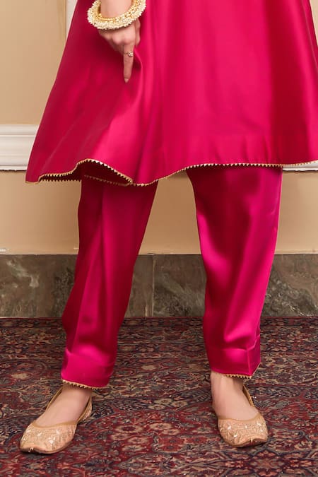 Buy_Sheetal Batra_Pink Silk, Chanderi, Bamboo Embroidery Split Mehrish Yoke Choga And Salwar Set _Online_at_Aza_Fashions