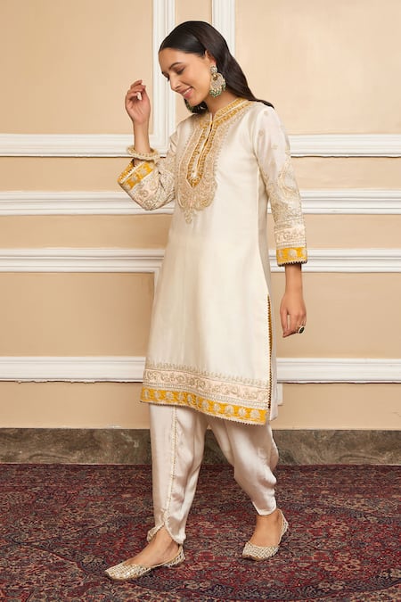 Buy Sheetal Batra Ivory Silk, Chanderi Gota Patti Myreen Embroidered Short Kurta And Dhoti Pant Set Online at Aza Fashions Buy_Sheetal Batra_Ivory Silk, Chanderi Gota Patti Myreen Embroidered Short Kurta And Dhoti Pant Set _Online_at_Aza_Fashions