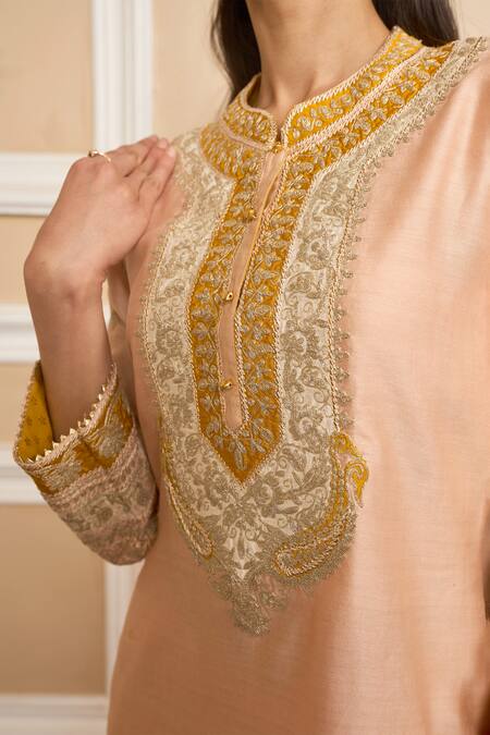 Buy_Sheetal Batra_Pink Silk, Chanderi Embroidery, Gota Myreen Work Short Kurta And Dhoti Pant Set 