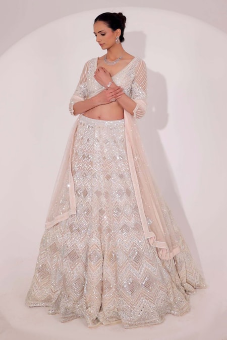 Sidhaarth & Disha Chevron Embroidered Bridal Lehenga Set 