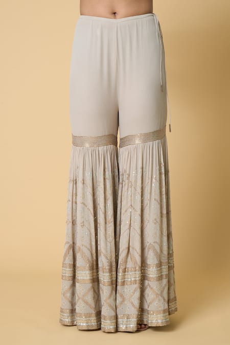 Nakul Sen Grey Silk Sequins Round Neck Embroidered Kurta Gharara Set at Aza Fashions Nakul Sen_Grey Silk Sequins Round Neck Embroidered Kurta Gharara Set _at_Aza_Fashions