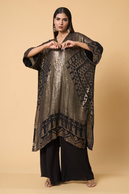 Nakul Sen Diamond Pattern Sequined Kaftan Palazzo Set 