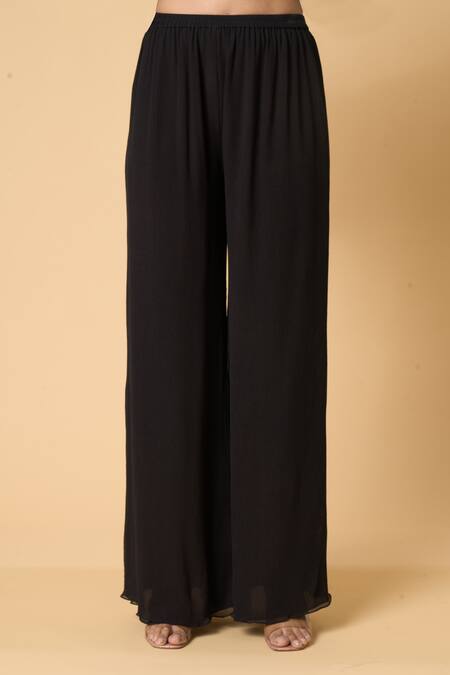 Buy Nakul Sen Black Silk, Chiffon Sequins, Diamonds V-neck Pattern Kaftan Palazzo Set Online at Aza Fashions Buy_Nakul Sen_Black Silk, Chiffon Sequins, Diamonds V-neck Pattern Kaftan Palazzo Set _Online_at_Aza_Fashions